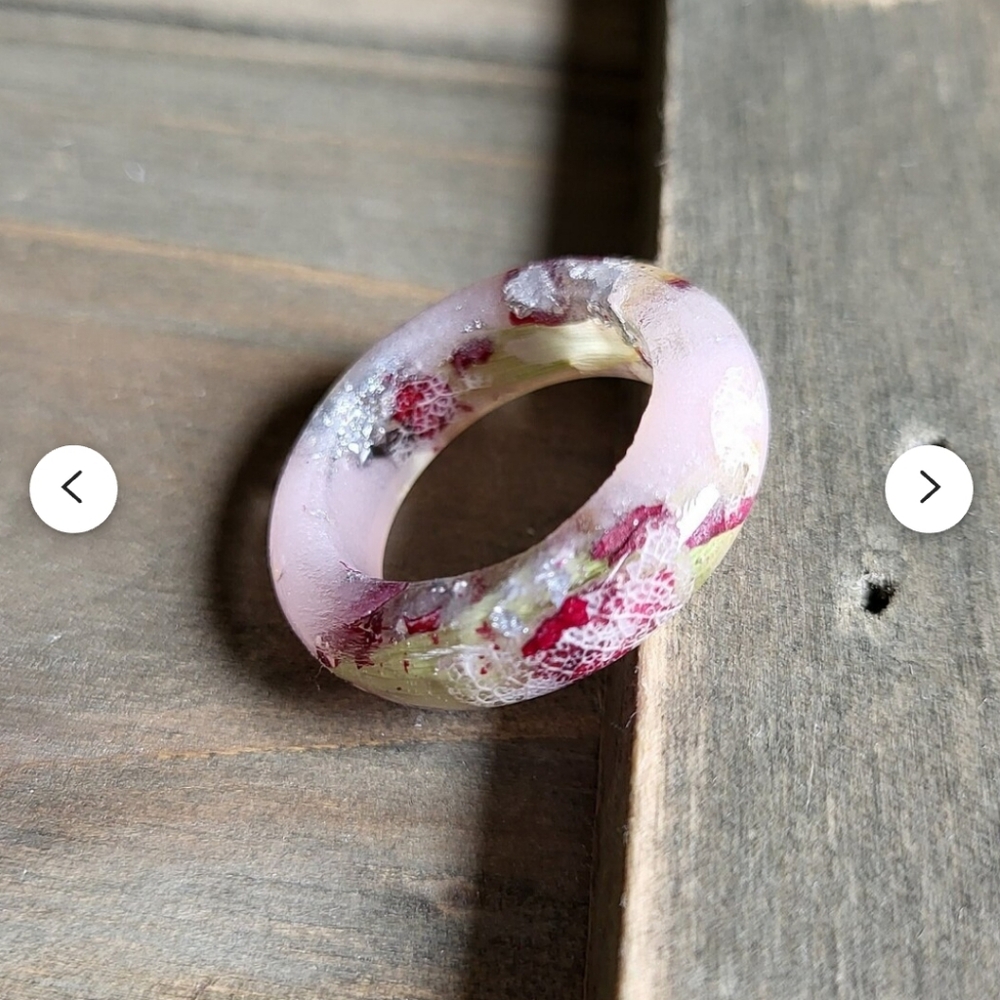 Misty Lily Pad Resin Ring- Stacking Ring- Real Flower Ring- Silver Ring- Flowers